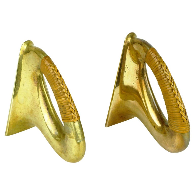 Austrian Midcentury Brass and Wicker Bookends by Carl Auböck For Sale ...
