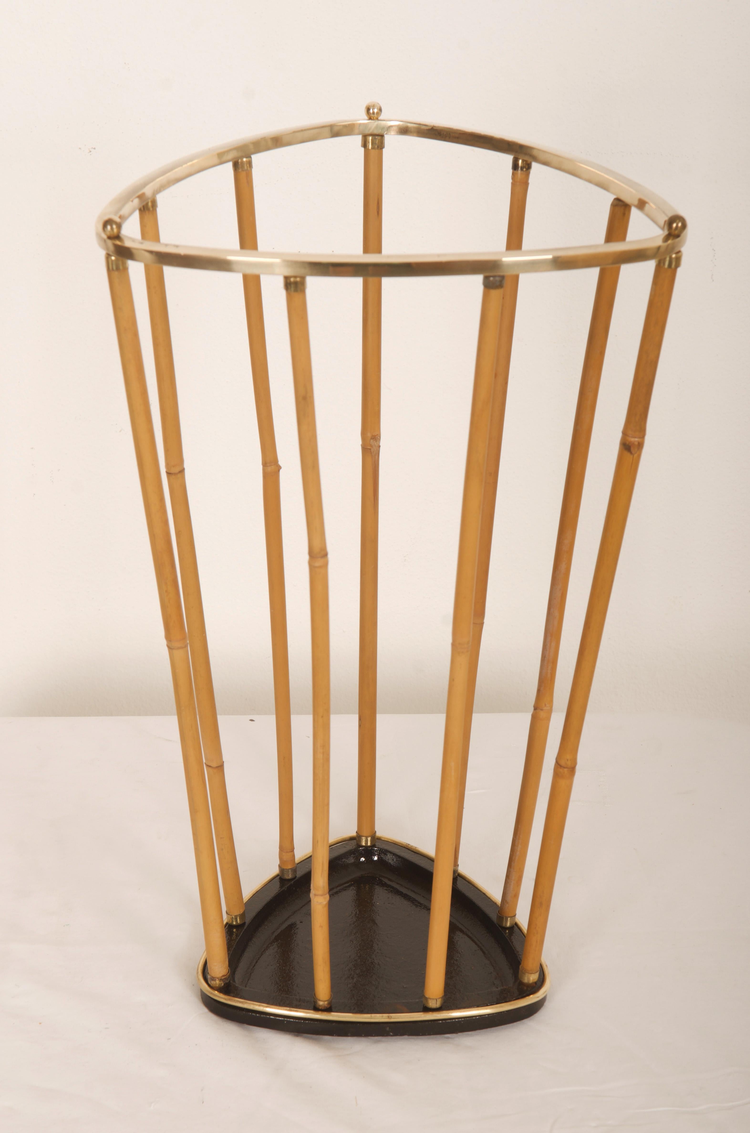 Austrian Midcentury Brass Bamboo Umbrella Stand  For Sale 4