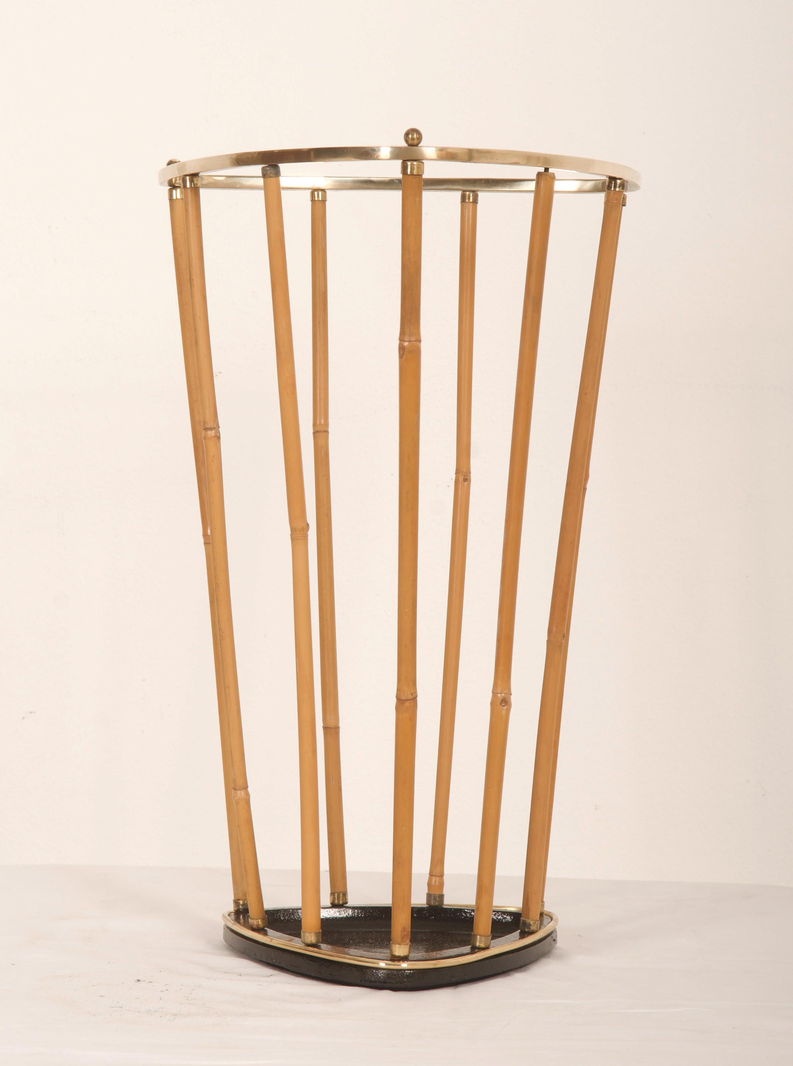 Mid-Century Modern Austrian Midcentury Brass Bamboo Umbrella Stand  For Sale