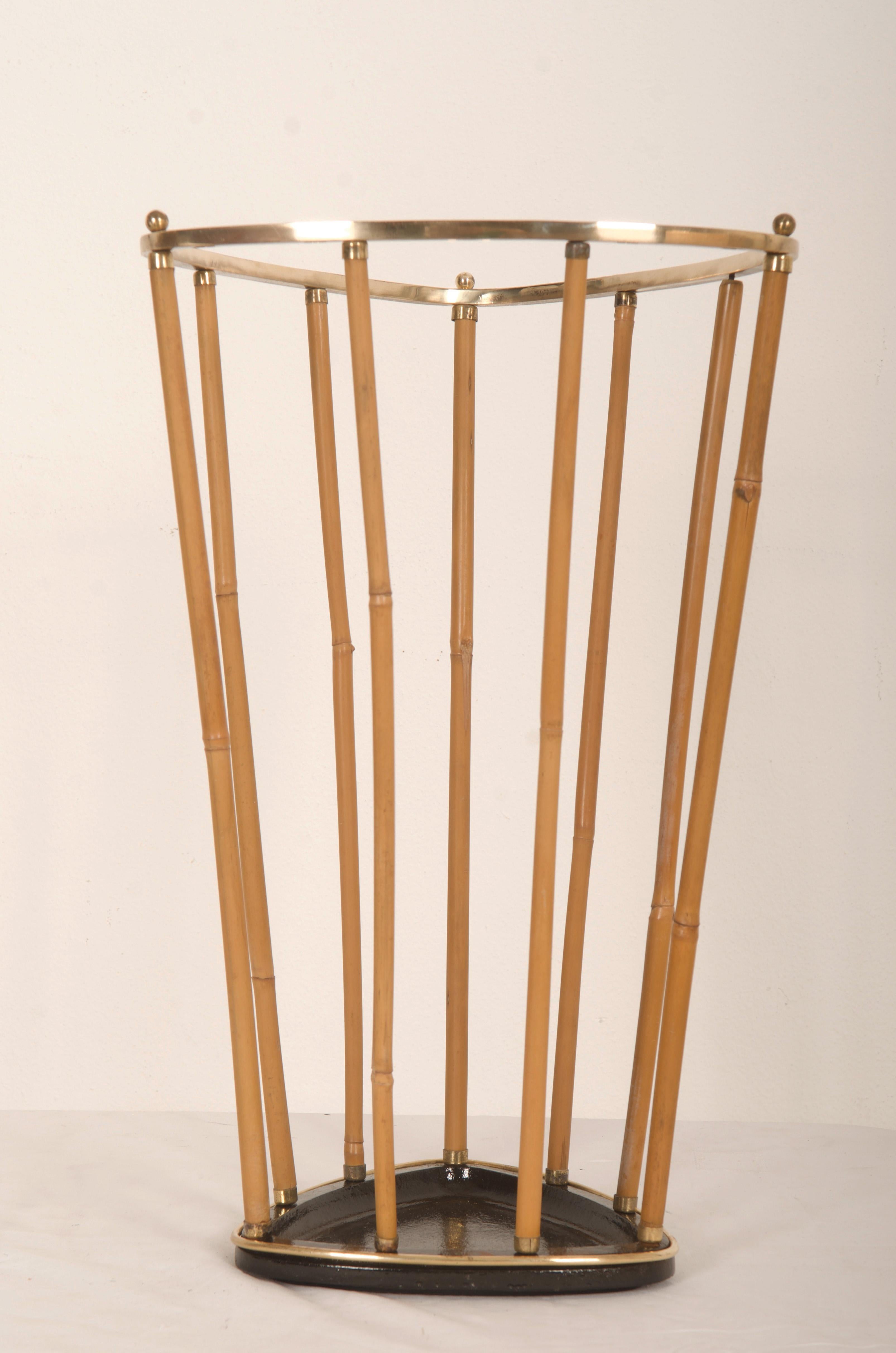 Austrian Midcentury Brass Bamboo Umbrella Stand  For Sale 2