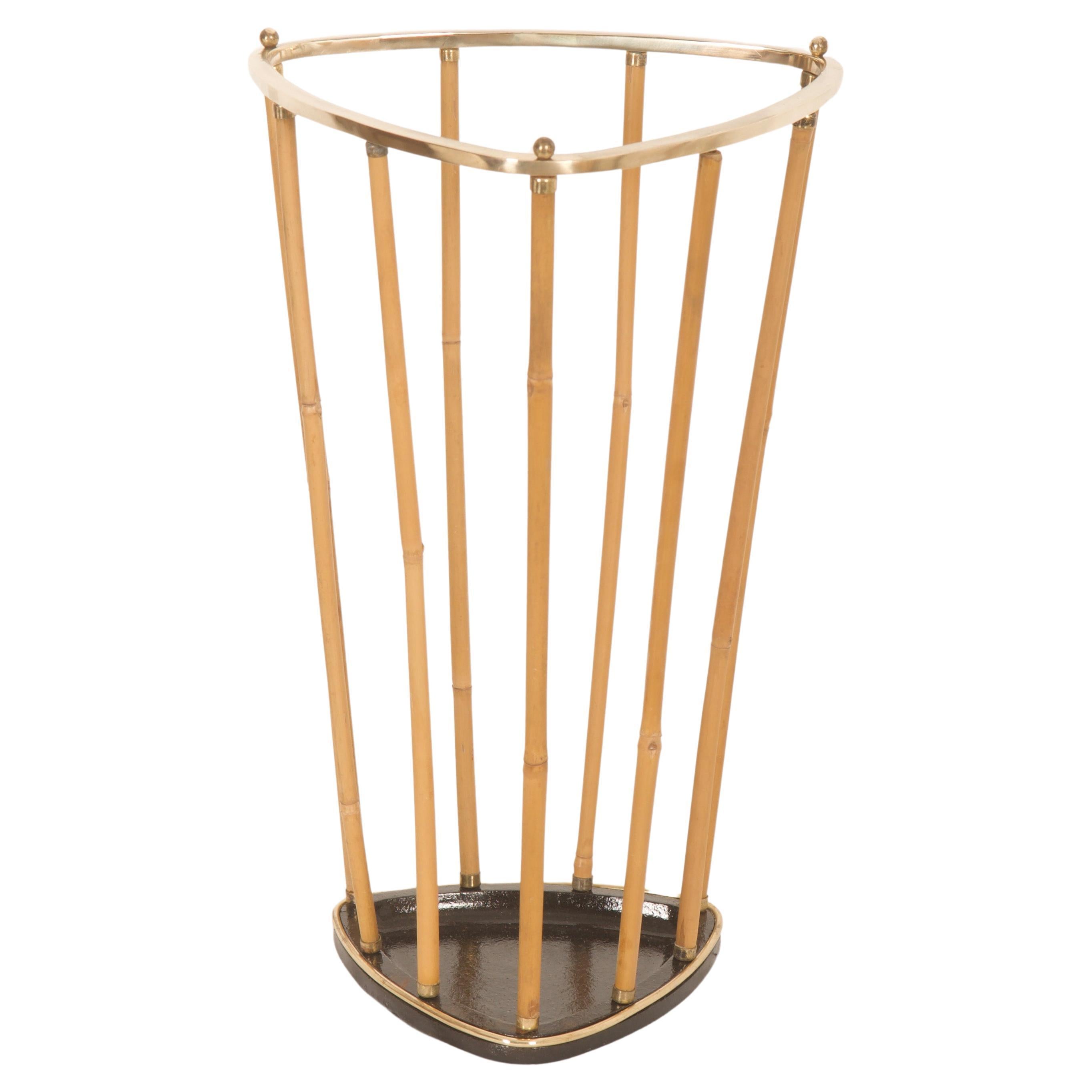 Austrian Midcentury Brass Bamboo Umbrella Stand 