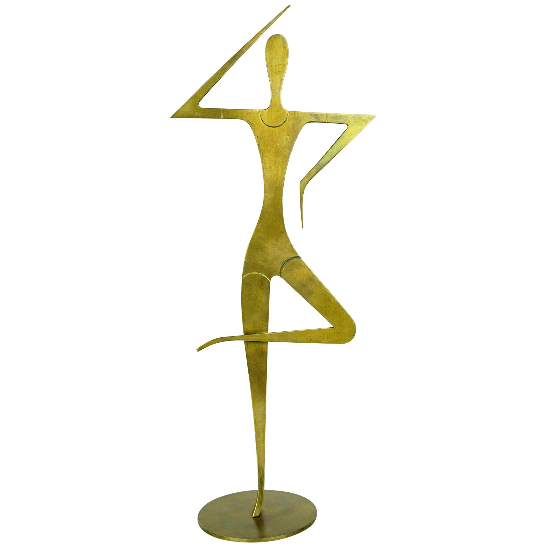 Austrian Midcentury Brass Female Gymnast Sculpture by Franz Hagenauer