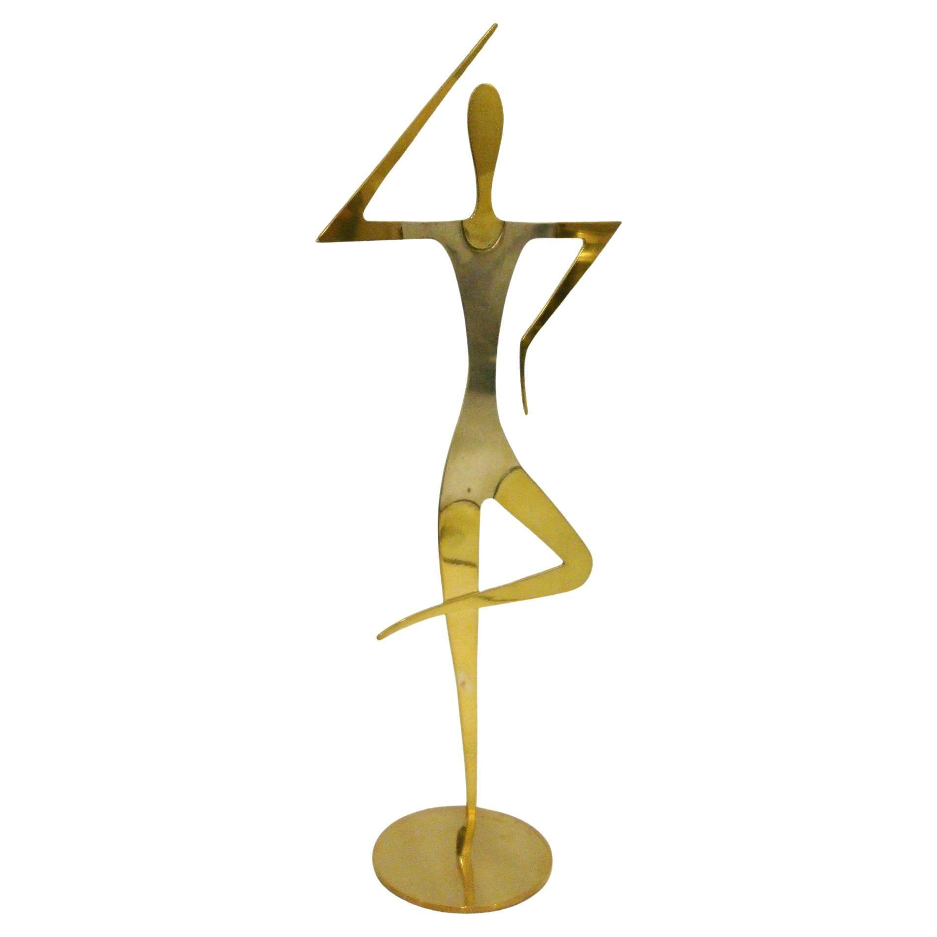 Escultura austriaca de latón de mitad de siglo de una gimnasta de Hagenauer