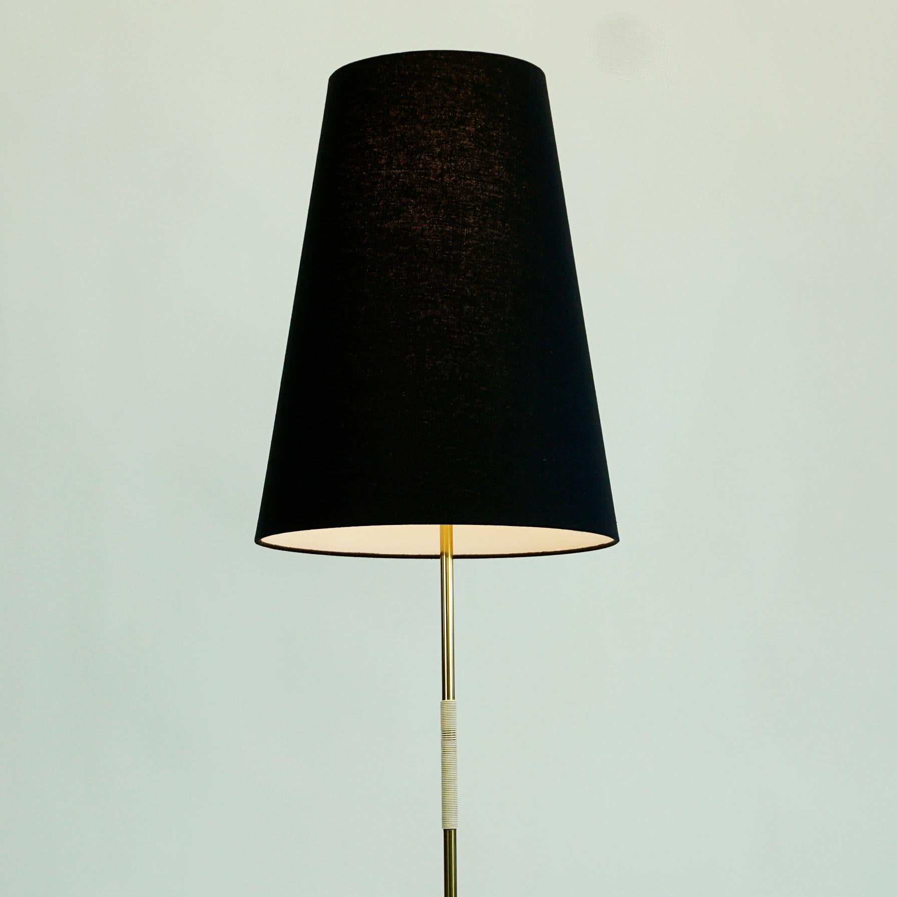 Austrian Midcentury Brass Floor Lamp Micheline with Black Shade by J.T. Kalmar 1