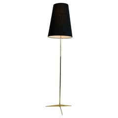Austrian Midcentury Brass Floor Lamp Micheline with Black Shade by J.T. Kalmar
