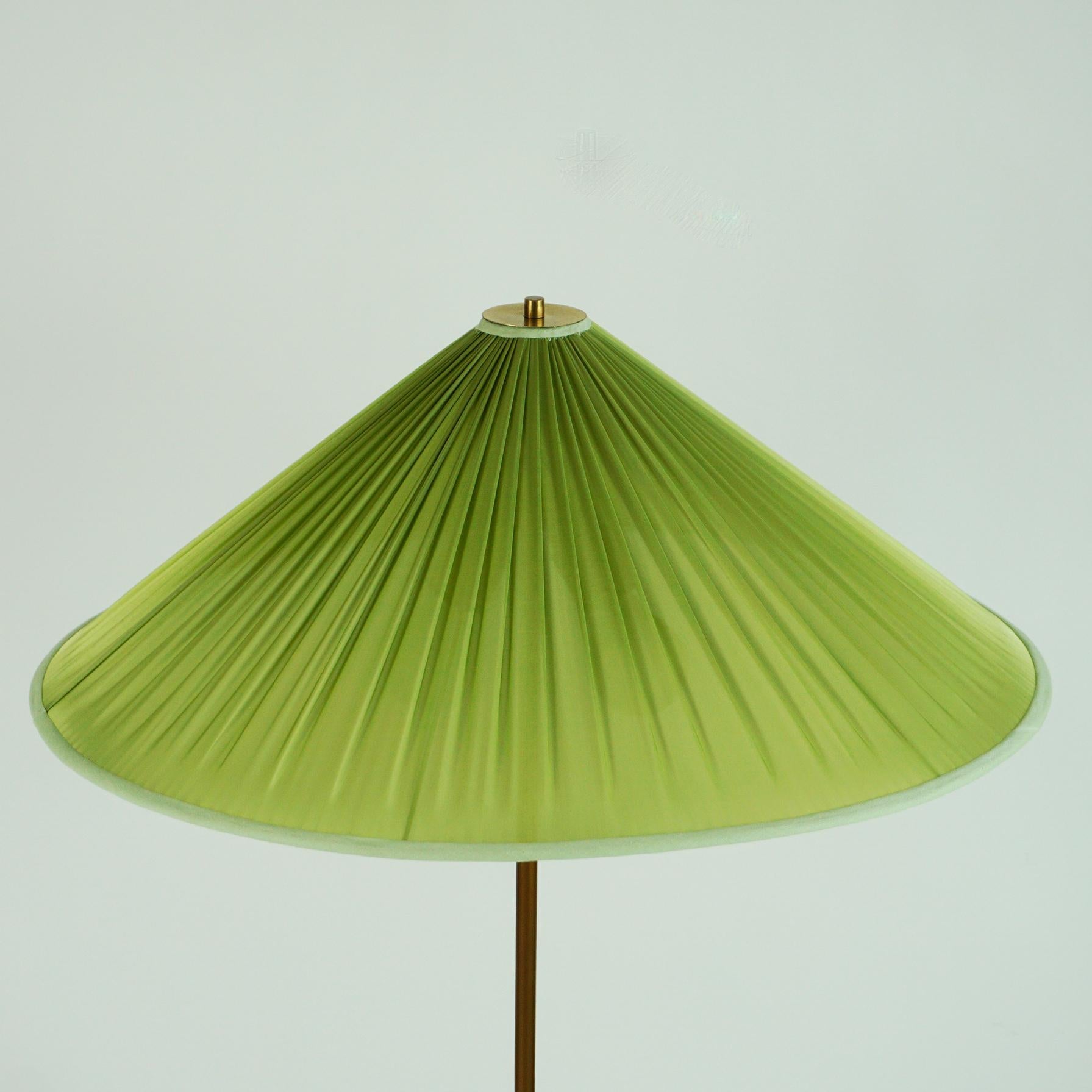 Austrian Midcentury Brass Floor Lamp with Green Shade Attr. to Rupert Nikoll 1