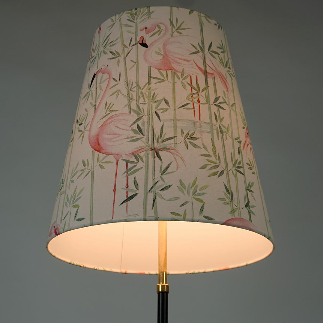 Austrian Midcentury Brass Floor Lamp with Pink Flamingo Shade For Sale 2