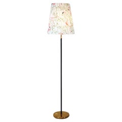 Vintage Austrian Midcentury Brass Floor Lamp with Pink Flamingo Shade