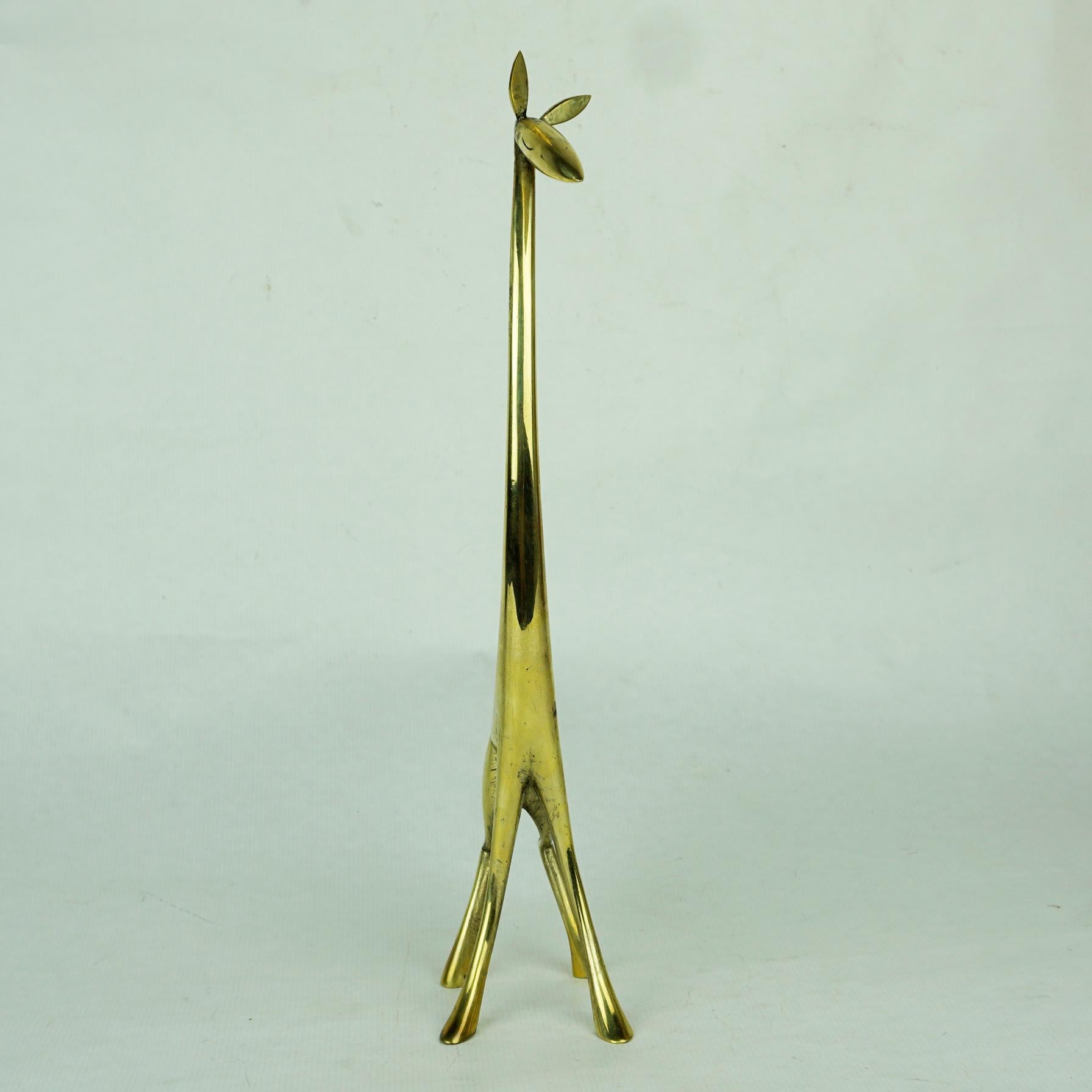 Polished Austrian Midcentury Brass Giraffe Sculpture by Karl Hagenauer Vienna