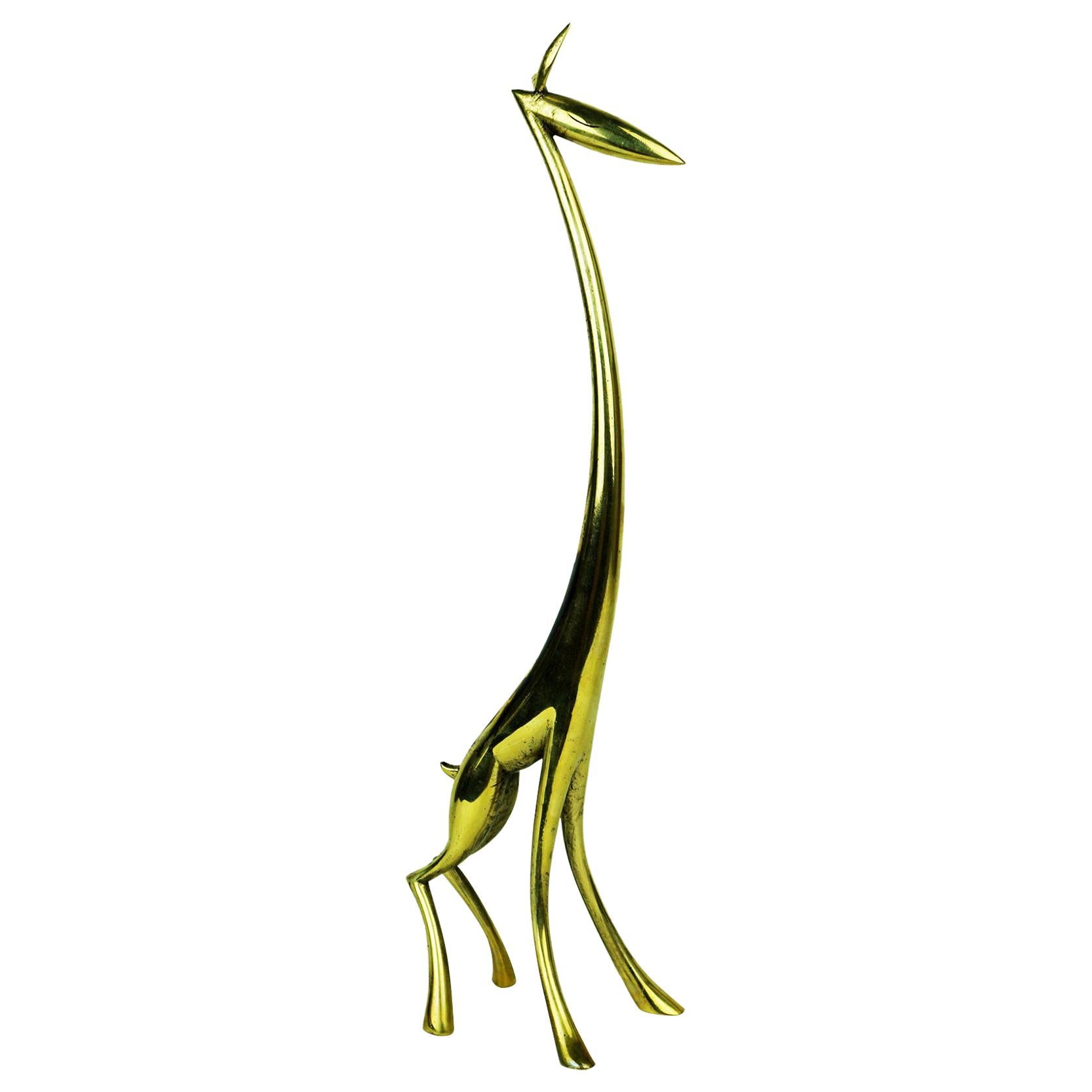Austrian Midcentury Brass Giraffe Sculpture by Karl Hagenauer Vienna