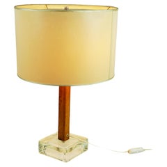 Retro Austrian Midcentury Brass, Glass and Leather Table Lamp by J. T. Kalmar