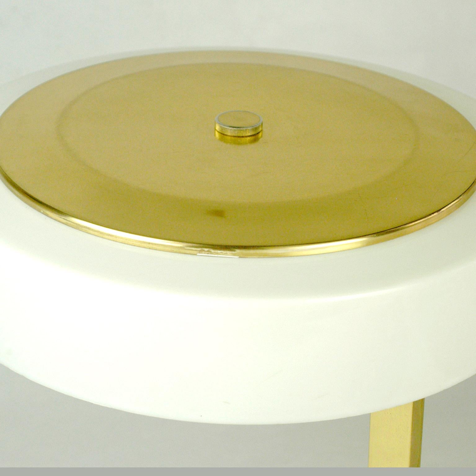Mid-20th Century Austrian Midcentury Brass Leather and White Acrylic Desk Lamp by J.T. Kalmar For Sale