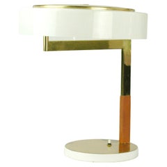 Retro Austrian Midcentury Brass Leather and White Acrylic Desk Lamp by J.T. Kalmar