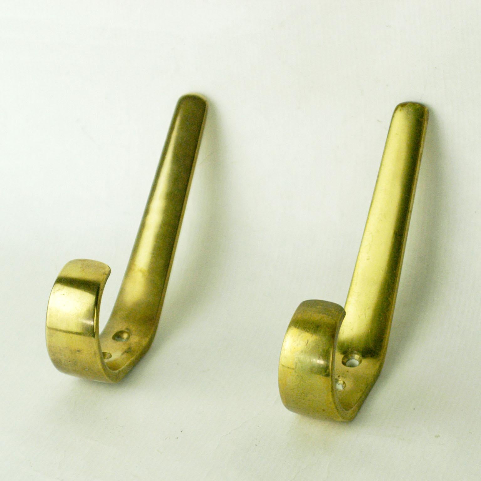 Austrian Midcentury Brass Wall Cloth Hooks In Good Condition In Vienna, AT