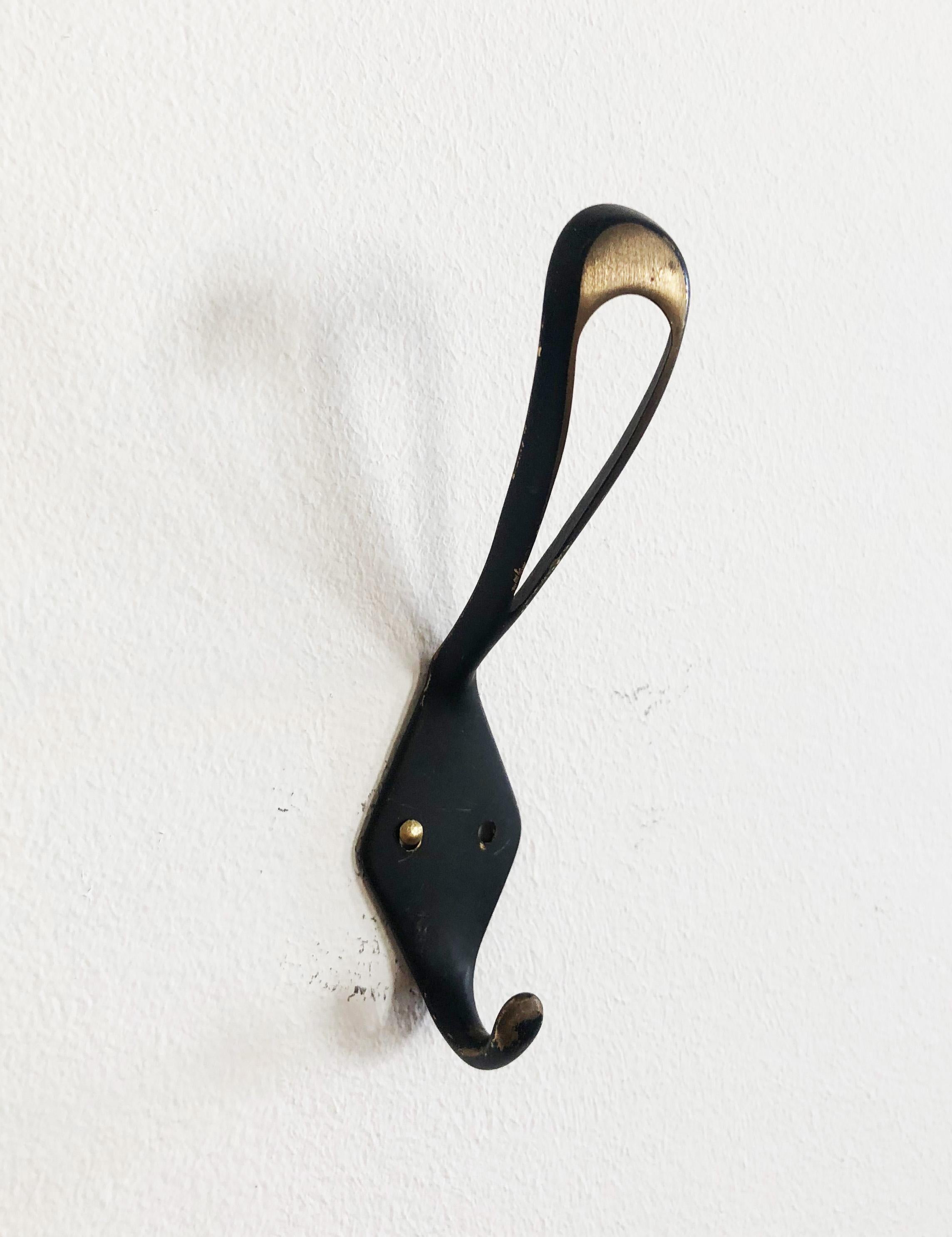 Austrian Midcentury Brass Wall Hooks In Excellent Condition For Sale In Vienna, AT