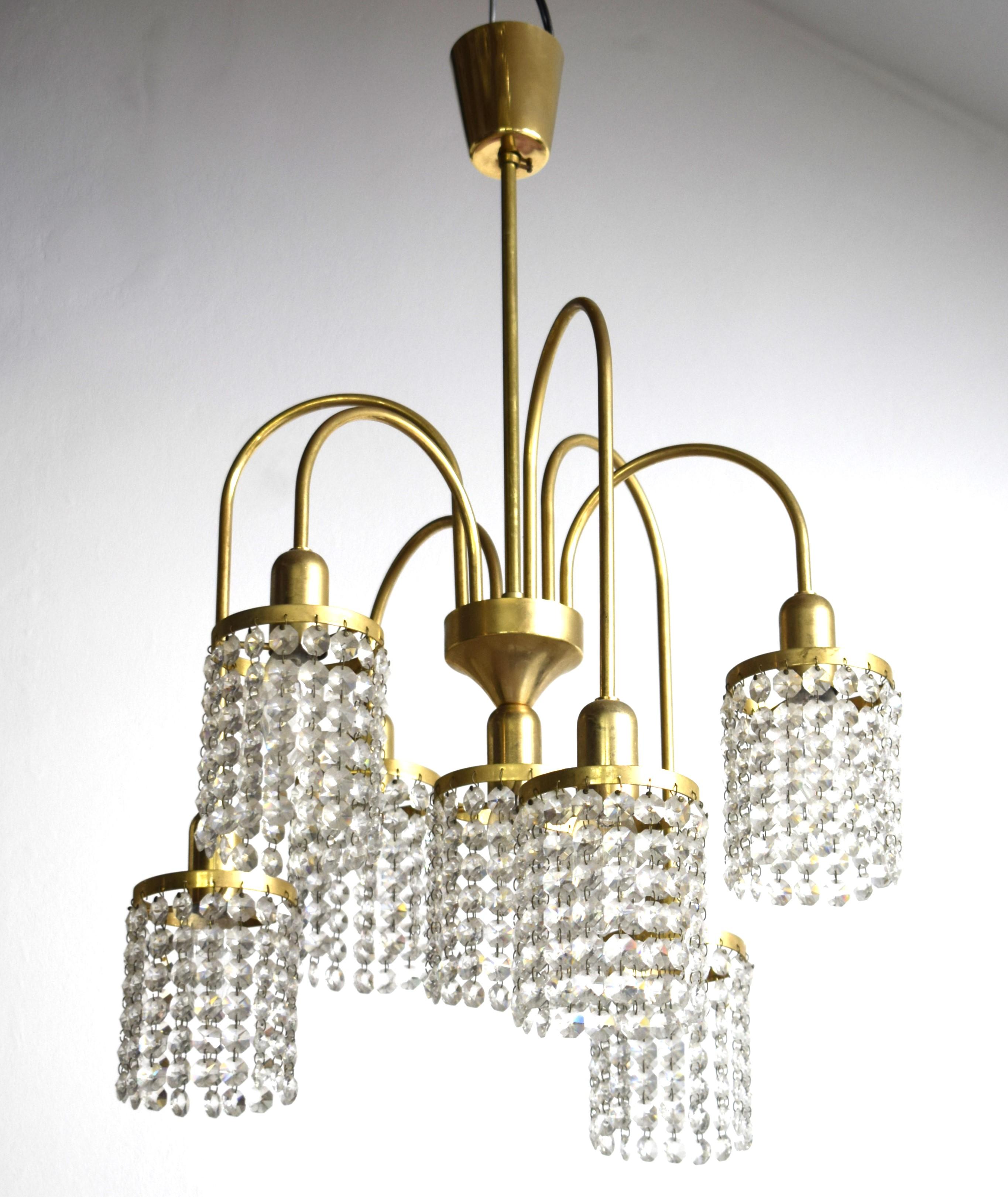 Austrian midcentury crystal lamp In Good Condition For Sale In Purkersdorf, AT