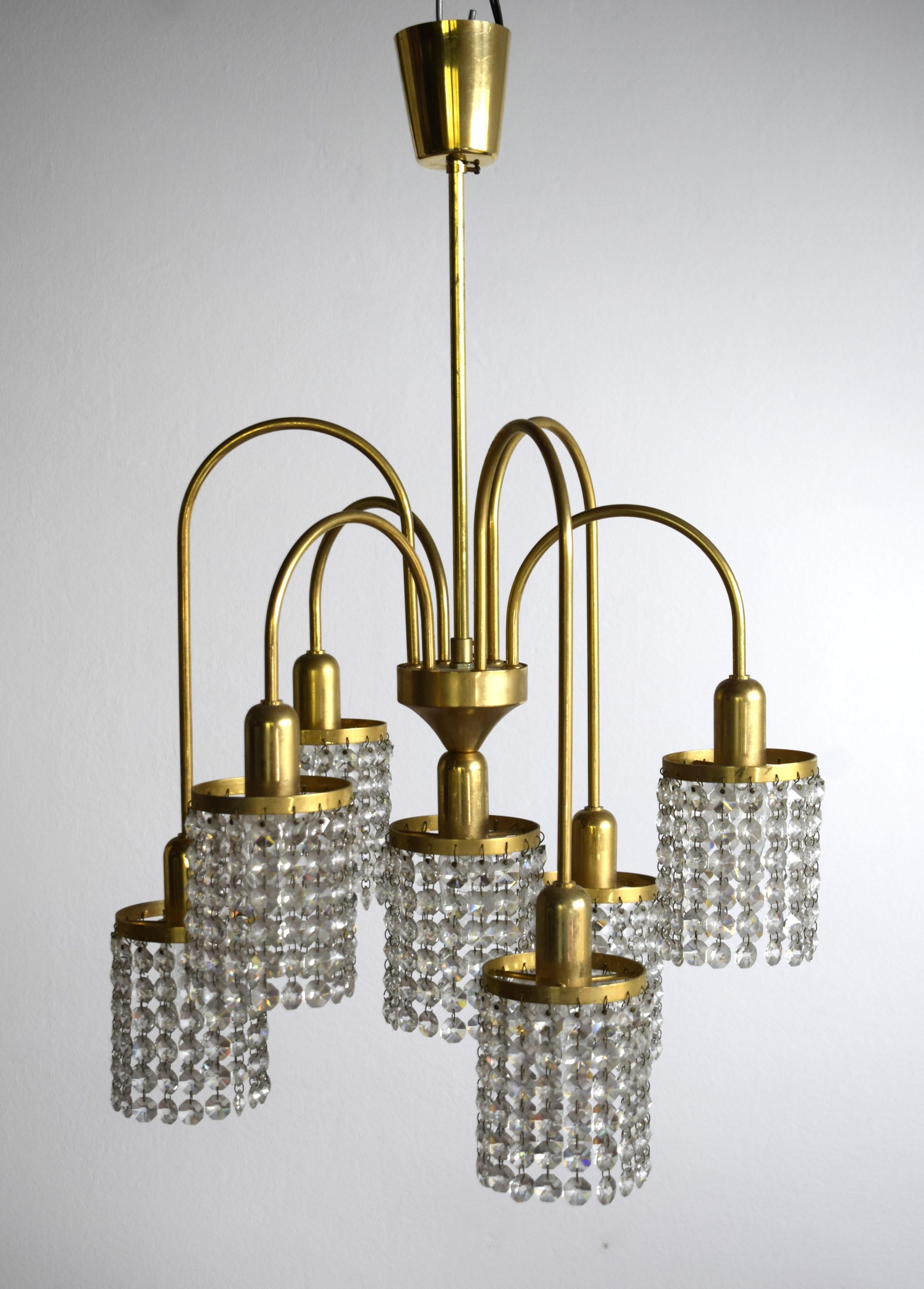 Brass Austrian midcentury crystal lamp For Sale