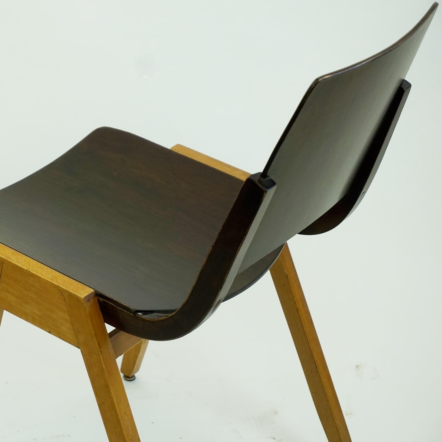 Austrian Midcentury Dark Brown P7 Beechwood Stacking Chair by Roland Rainer 7