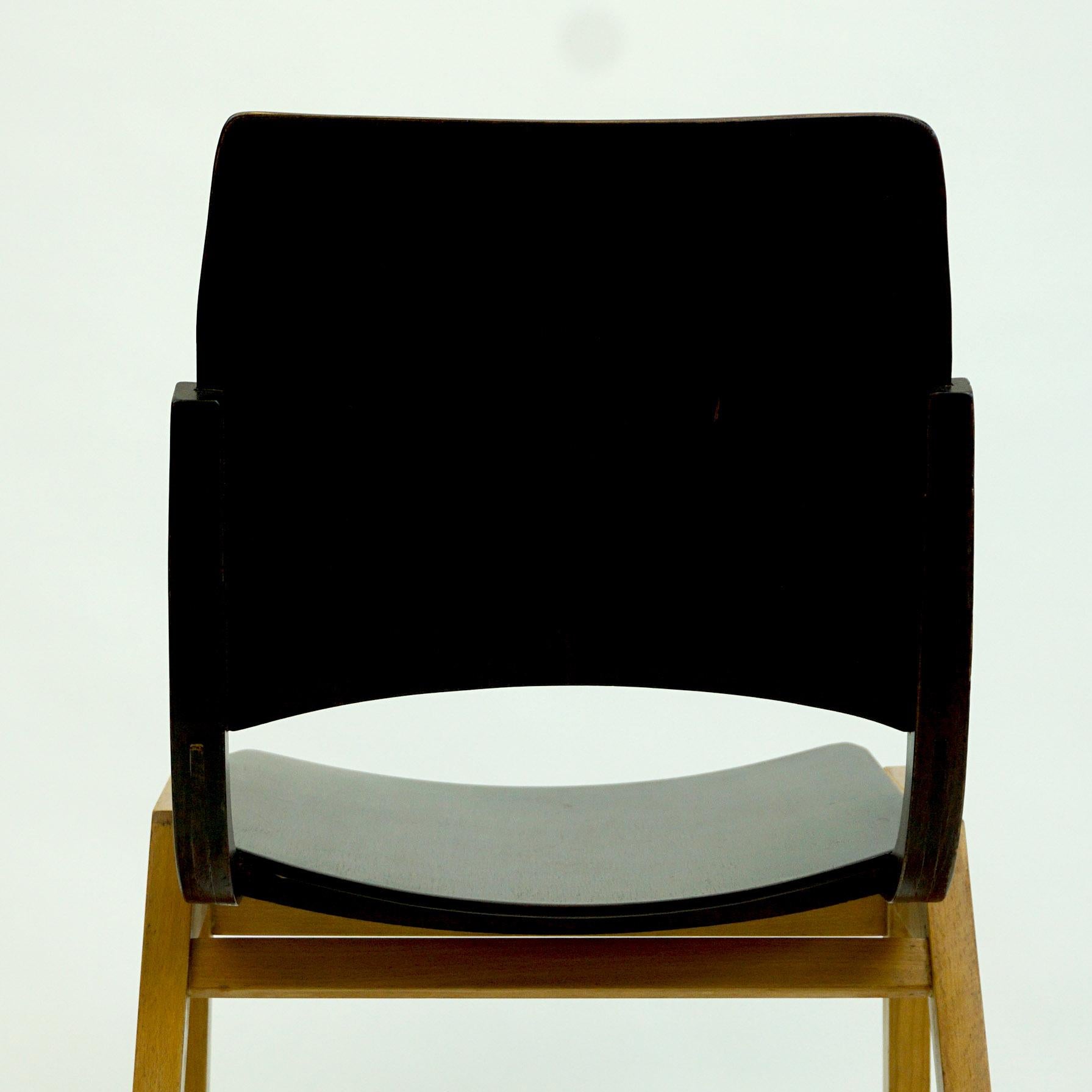 Austrian Midcentury Dark Brown P7 Beechwood Stacking Chair by Roland Rainer 9