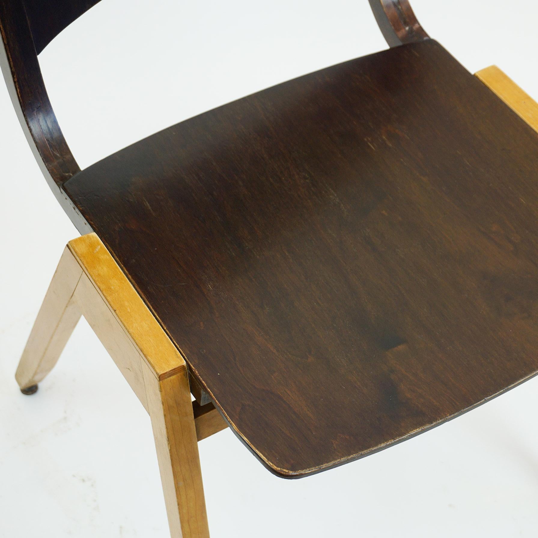 Austrian Midcentury Dark Brown P7 Beechwood Stacking Chair by Roland Rainer 10