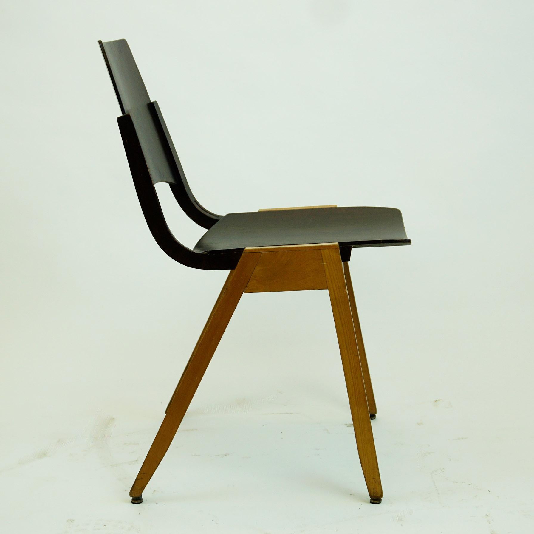 Mid-Century Modern Austrian Midcentury Dark Brown P7 Beechwood Stacking Chair by Roland Rainer