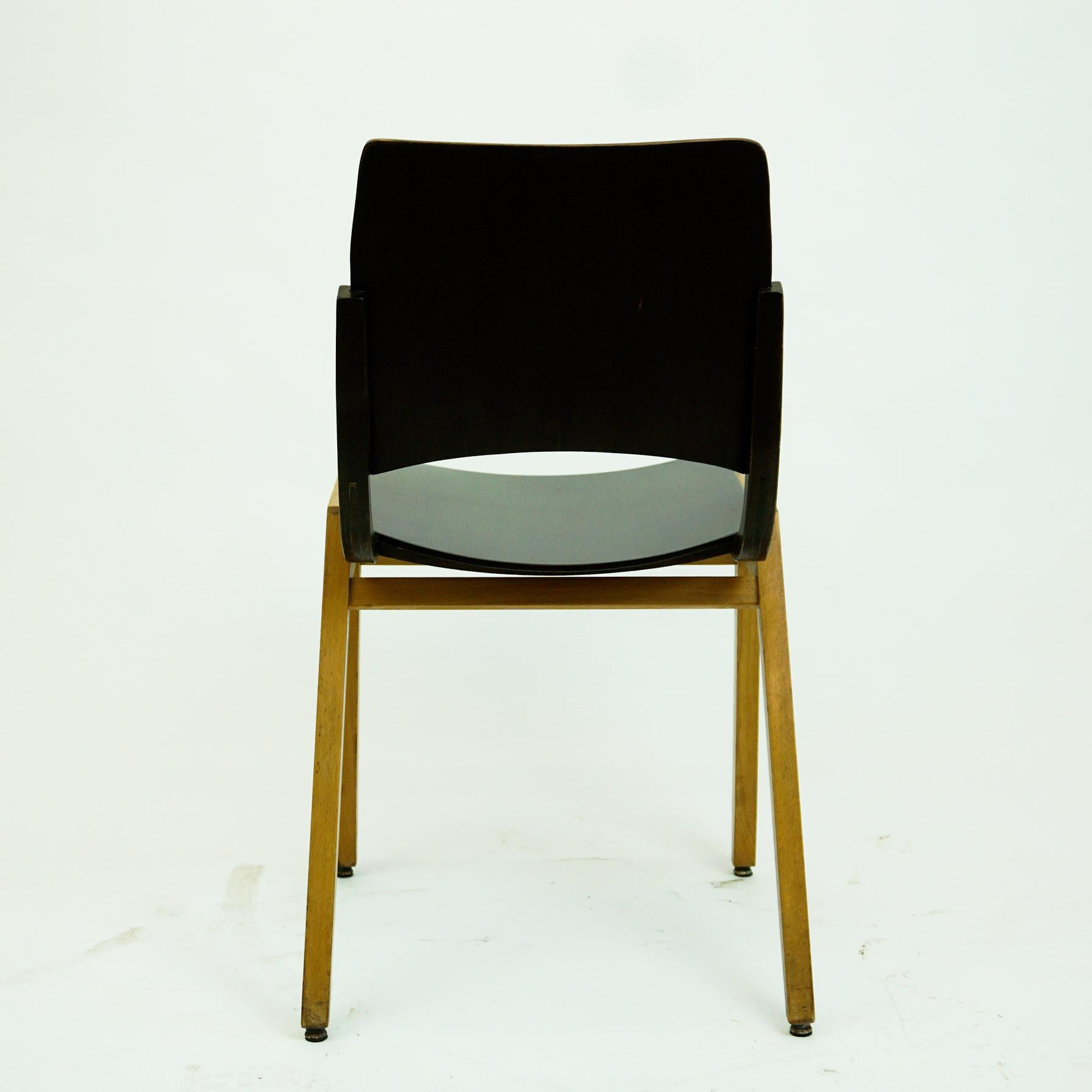 20th Century Austrian Midcentury Dark Brown P7 Beechwood Stacking Chair by Roland Rainer