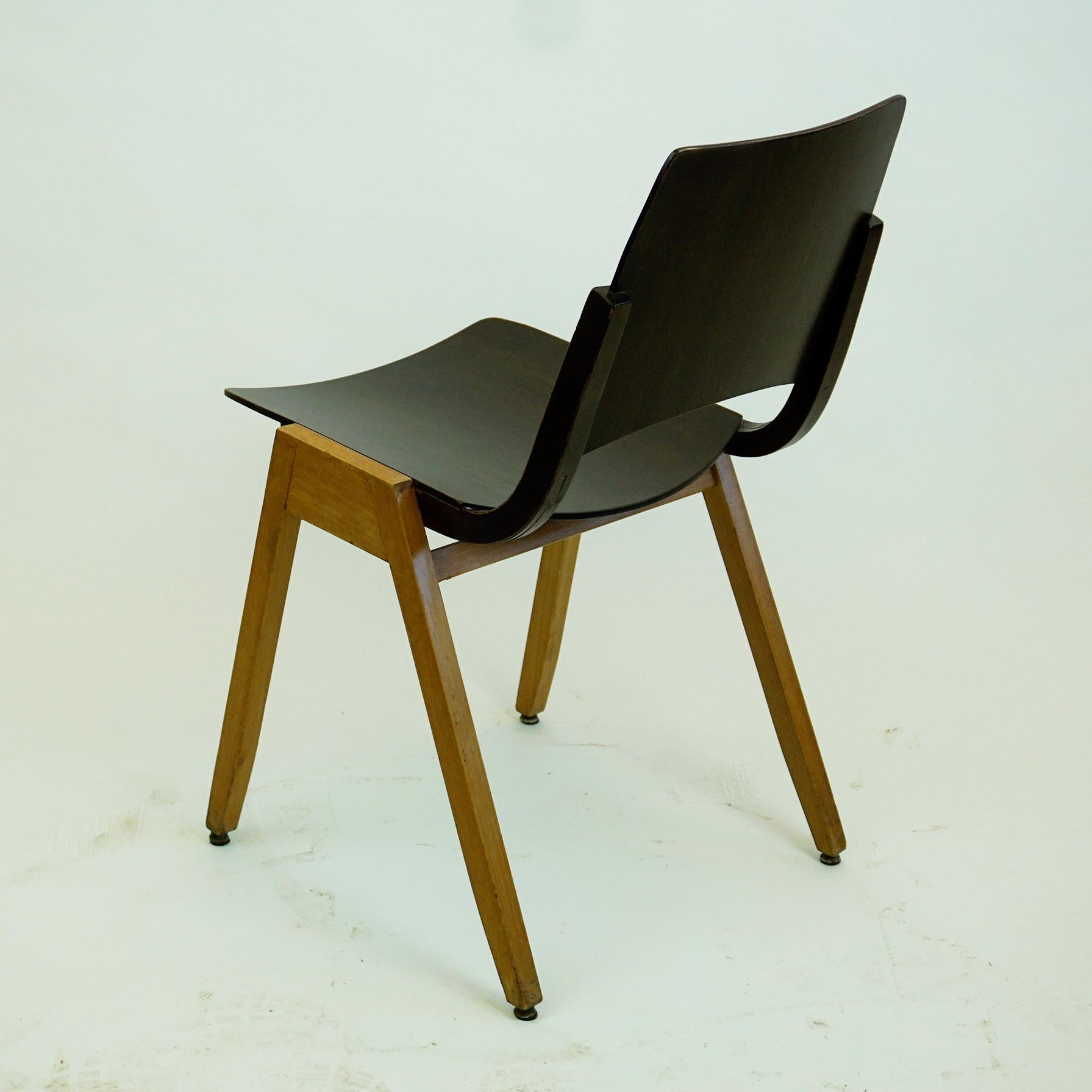 Austrian Midcentury Dark Brown P7 Beechwood Stacking Chair by Roland Rainer 1