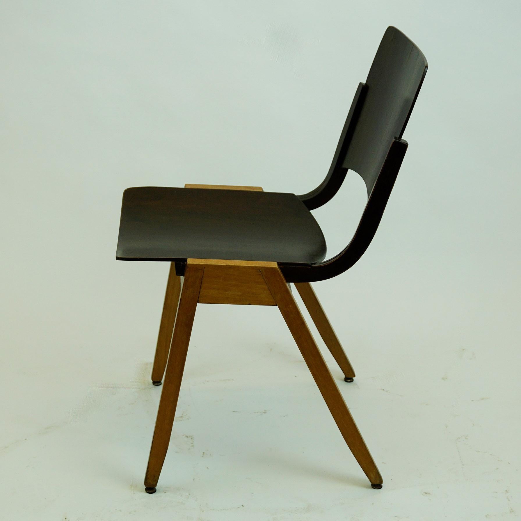 Austrian Midcentury Dark Brown P7 Beechwood Stacking Chair by Roland Rainer 2
