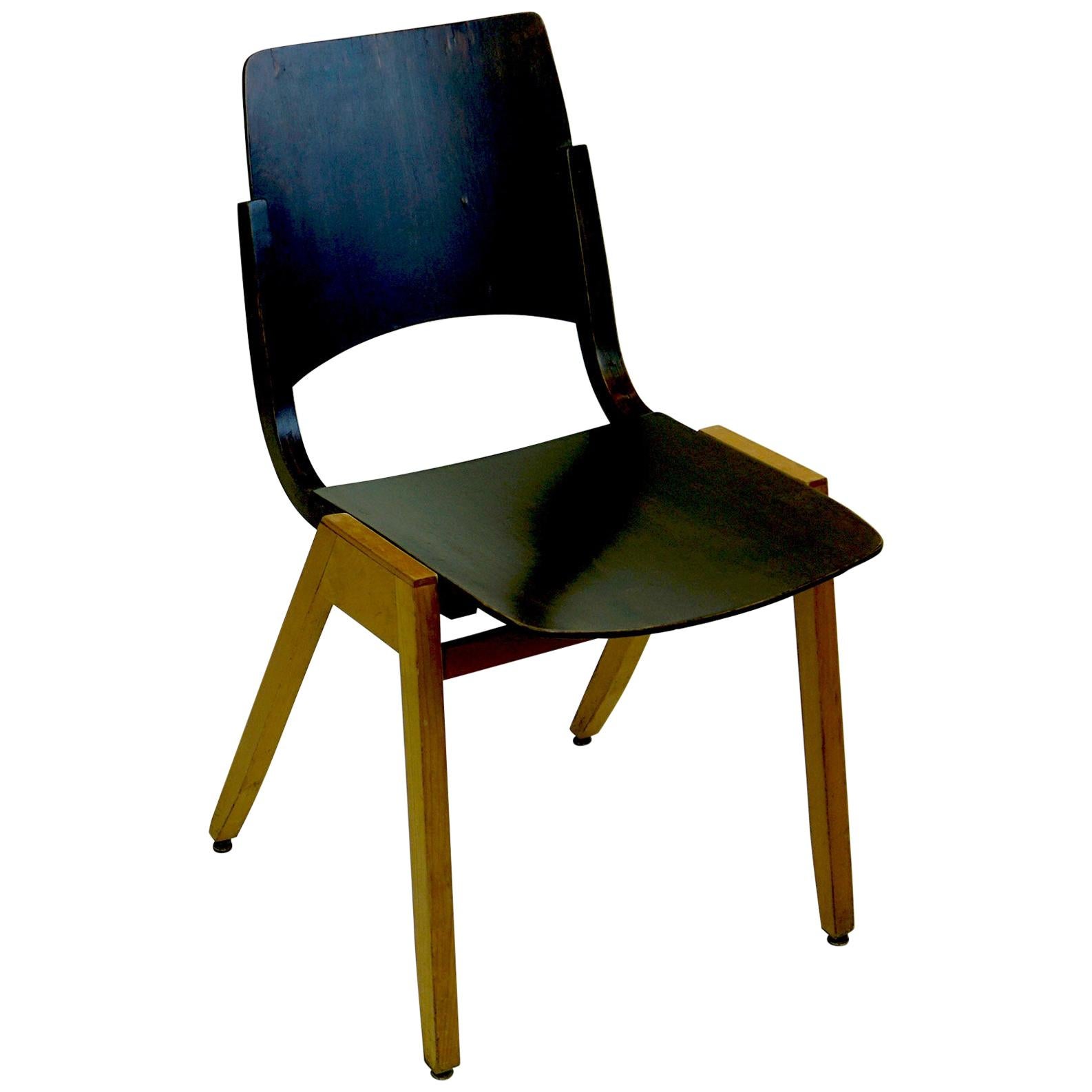 Austrian Midcentury Dark Brown P7 Beechwood Stacking Chair by Roland Rainer