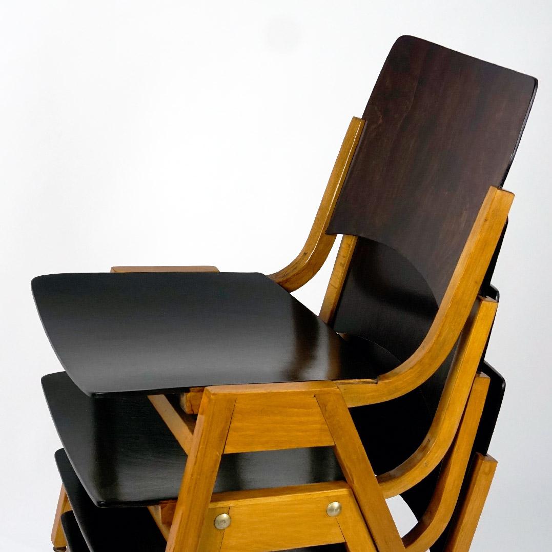 Mid-Century Modern Austrian Midcentury Dark Brown P7 Beechwood Stacking Chairs by Roland Rainer For Sale