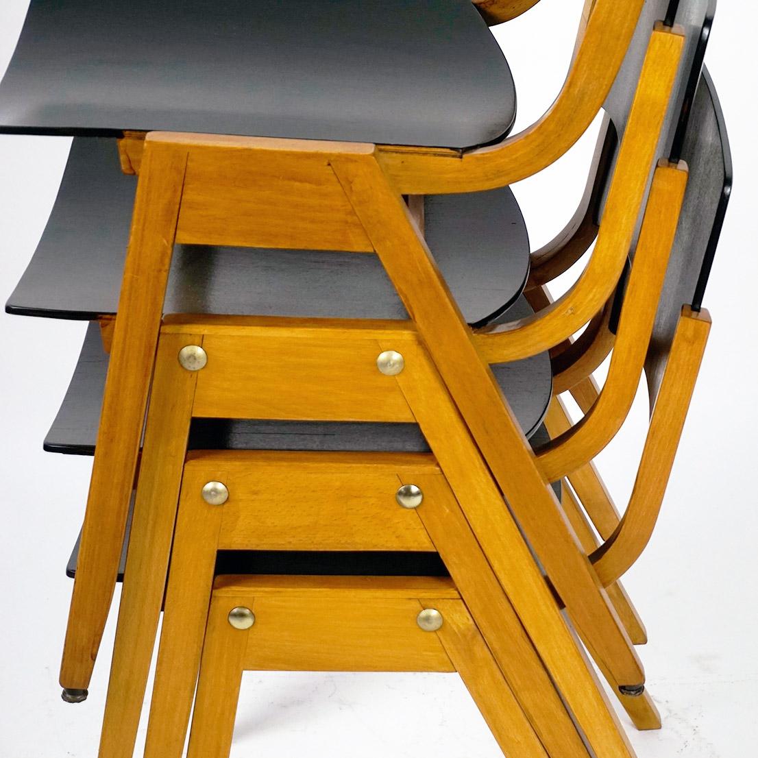 20th Century Austrian Midcentury Dark Brown P7 Beechwood Stacking Chairs by Roland Rainer For Sale