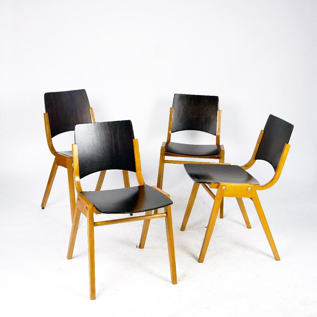 Austrian Midcentury Dark Brown P7 Beechwood Stacking Chairs by Roland Rainer For Sale 1