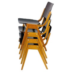 Austrian Midcentury Dark Brown P7 Beechwood Stacking Chairs by Roland Rainer