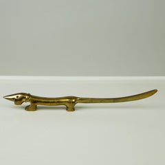 Austrian Midcentury Golden Brass Dachshund Letter Opener by Walter Bosse