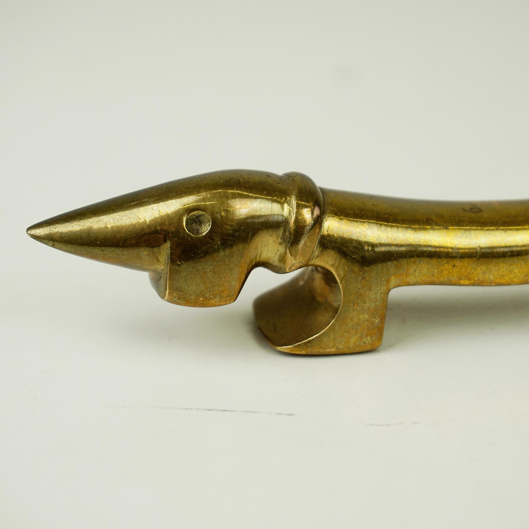 20th Century Austrian Midcentury Golden Brass Dachshund Letter Opener by Walter Bosse For Sale