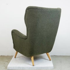 Austrian Midcentury grey green Bouclé Wingback Armchair