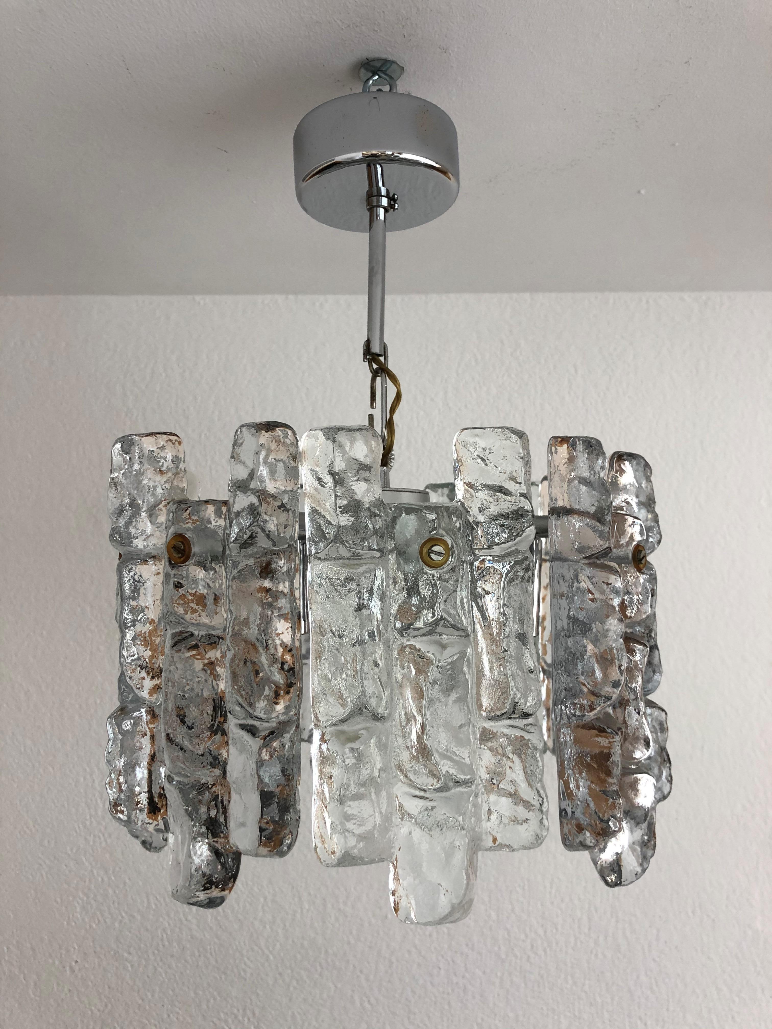 Mid-Century Modern Austrian Midcentury Ice-Glass Blocks Chandelier by Kalmar, Model 