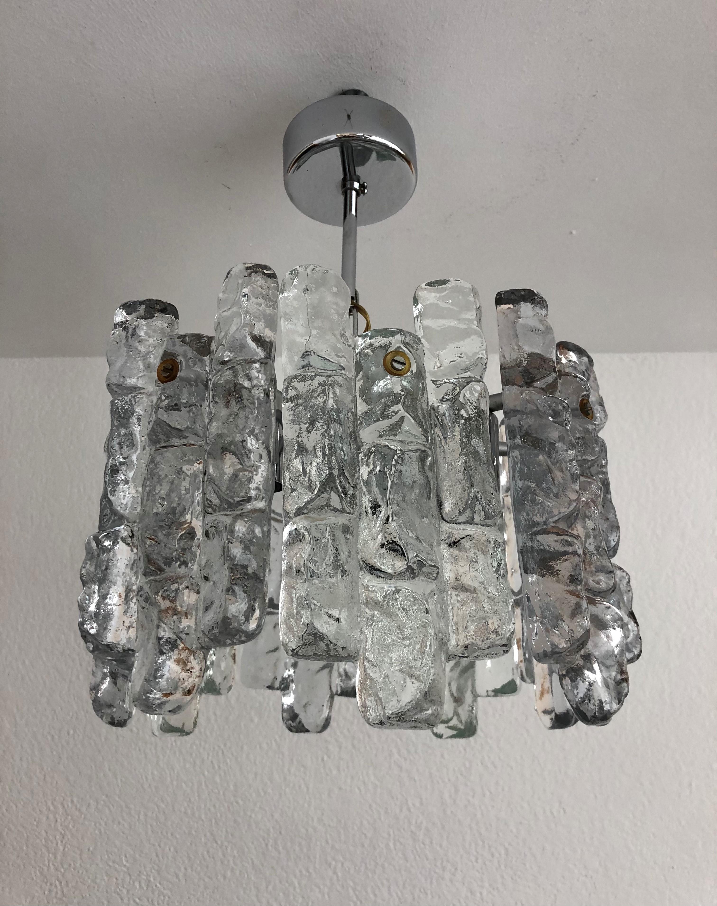 Late 20th Century Austrian Midcentury Ice-Glass Blocks Chandelier by Kalmar, Model 