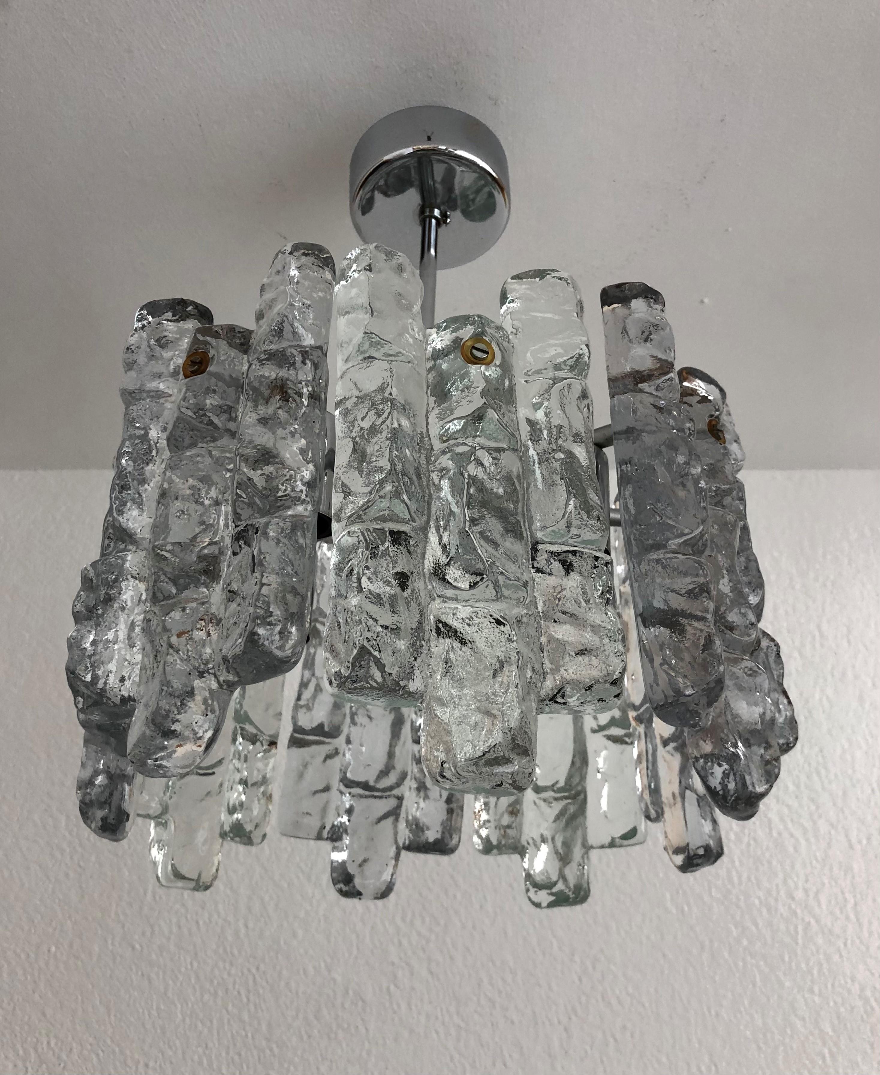 Murano Glass Austrian Midcentury Ice-Glass Blocks Chandelier by Kalmar, Model 