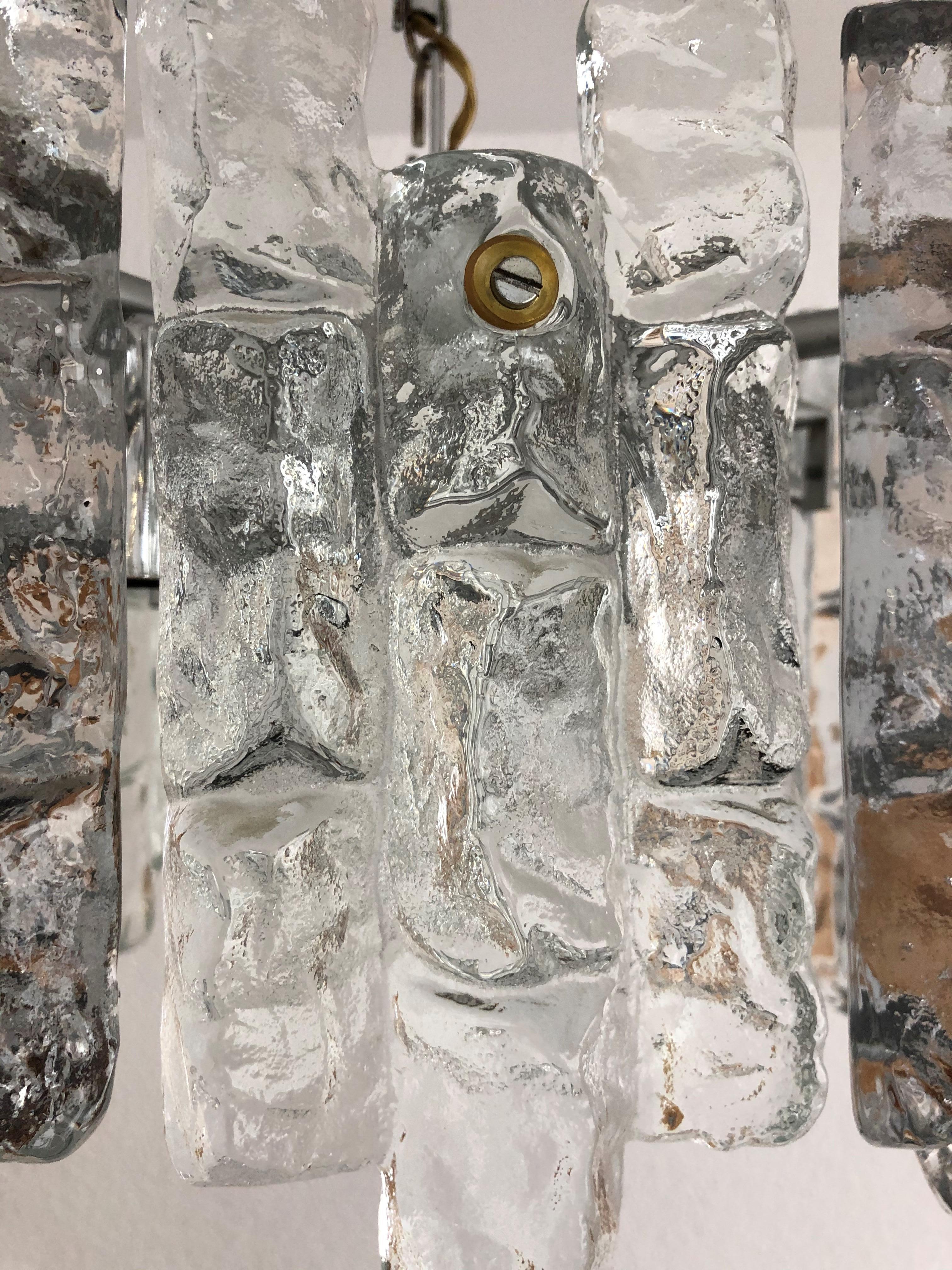 Métal Lustre Murano autrichien en verre glacé du milieu du siècle par Kalmar, Model 