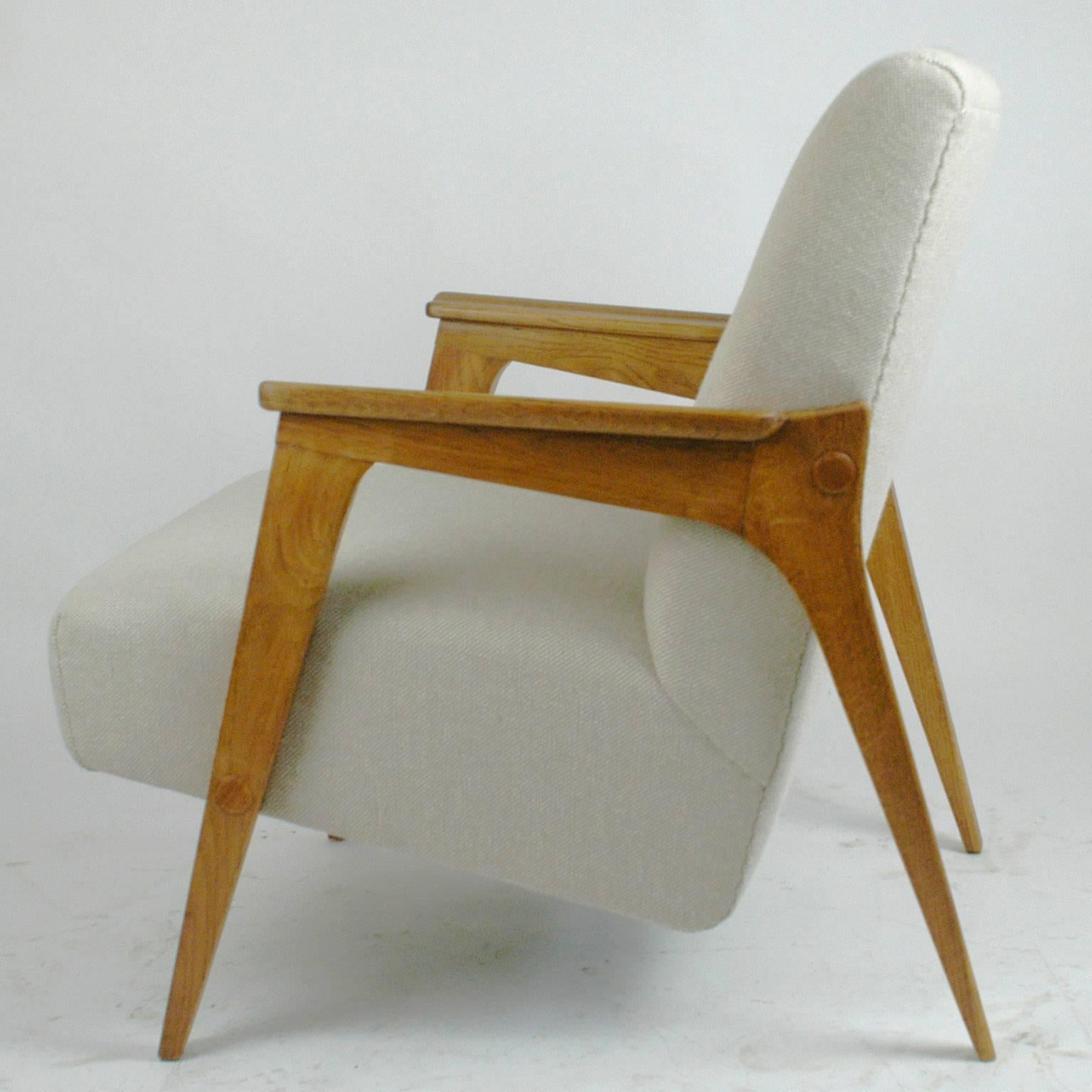 Fabric Austrian Midcentury Light Beige Oak Lounge Chair by Oskar Riedel
