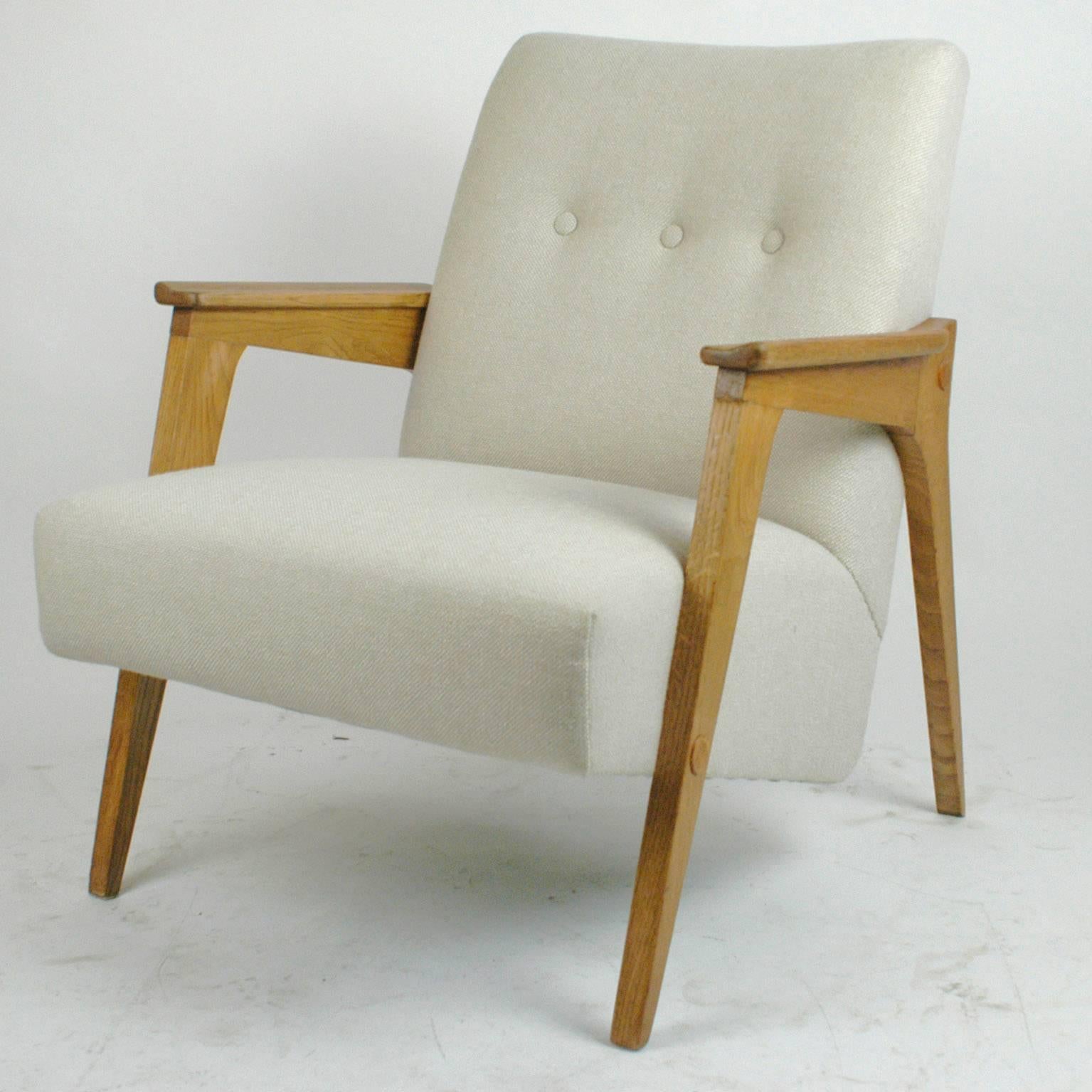 Austrian Midcentury Light Beige Oak Lounge Chair by Oskar Riedel 1
