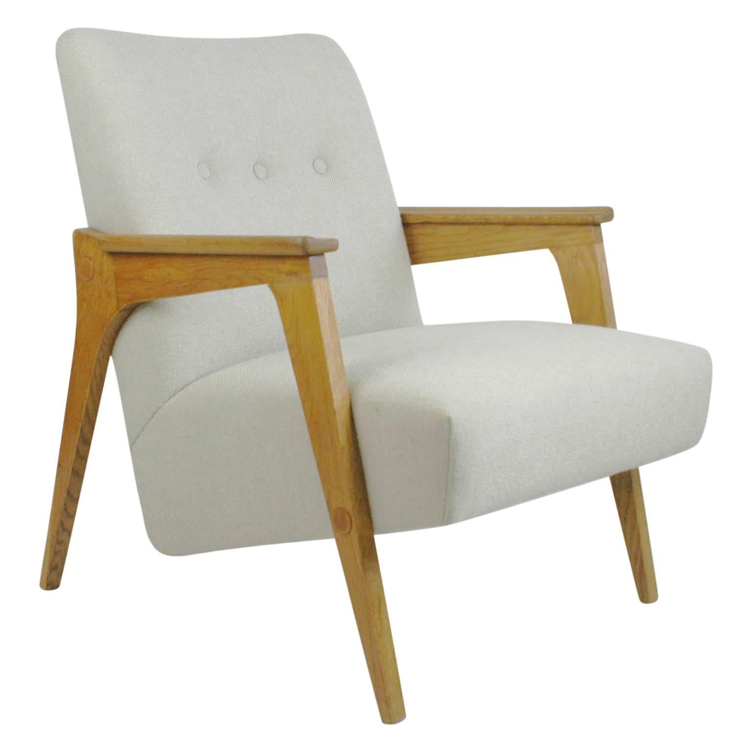 Austrian Midcentury Light Beige Oak Lounge Chair by Oskar Riedel