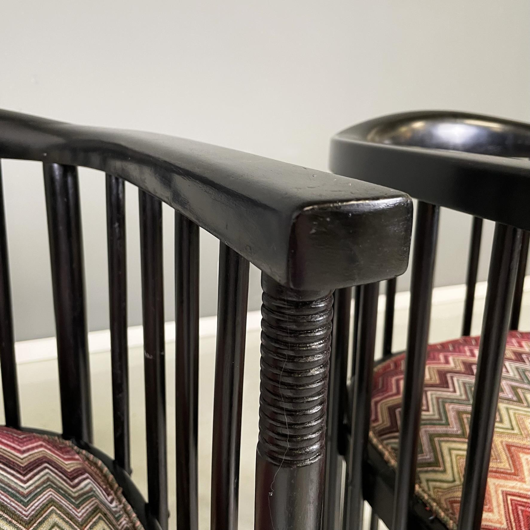 Austrian midcentury Missoni fabric black wood Tub chairs by Joseph Hoffmann 1950 3