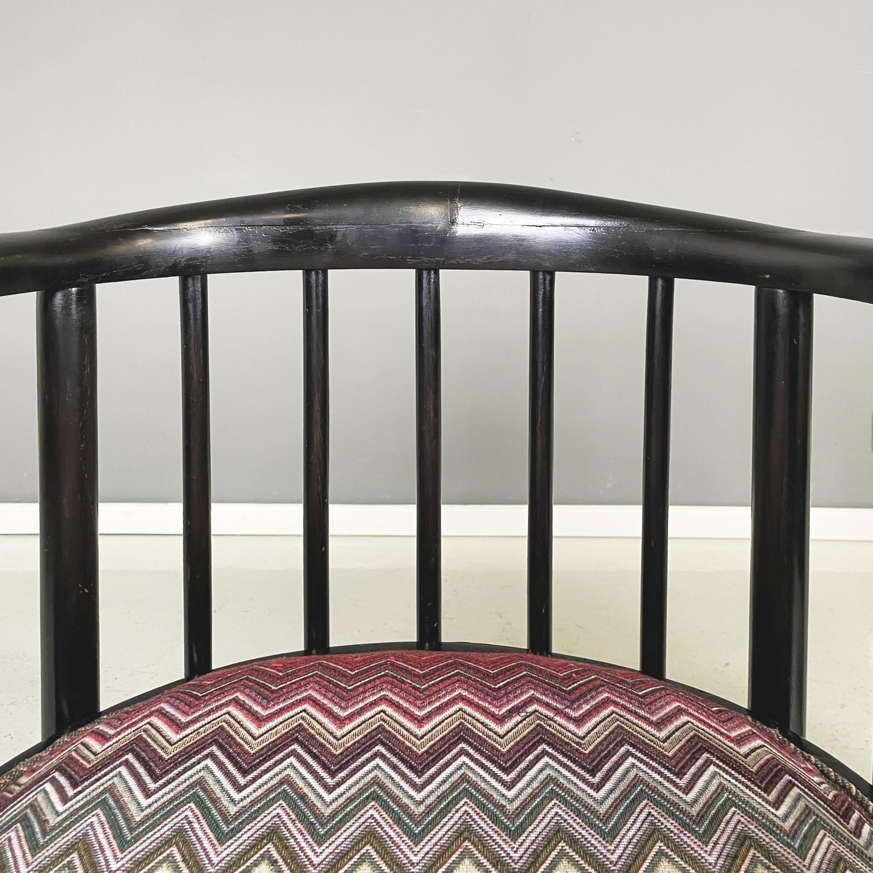 Austrian midcentury Missoni fabric black wood Tub chairs by Joseph Hoffmann 1950 5