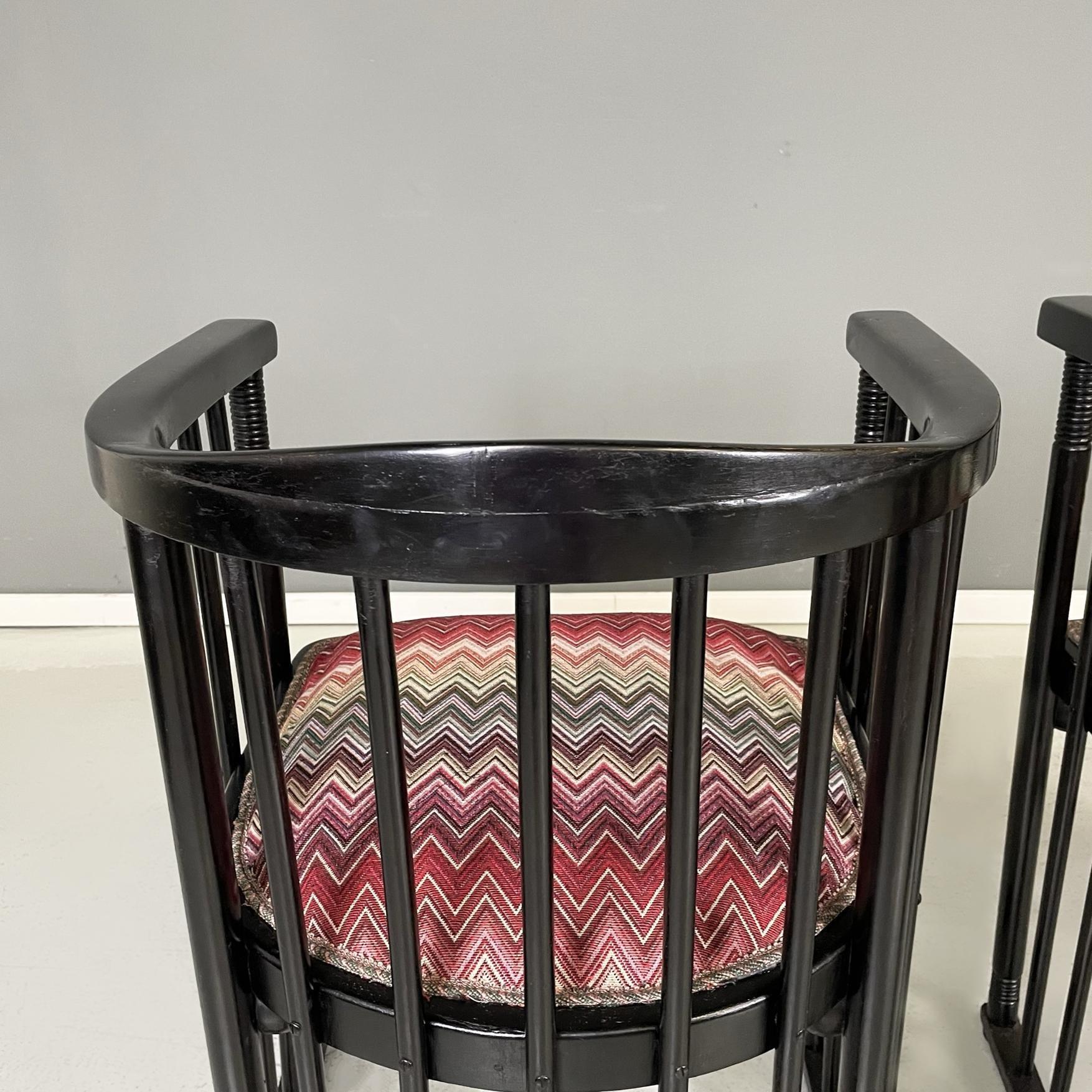 Austrian midcentury Missoni fabric black wood Tub chairs by Joseph Hoffmann 1950 8