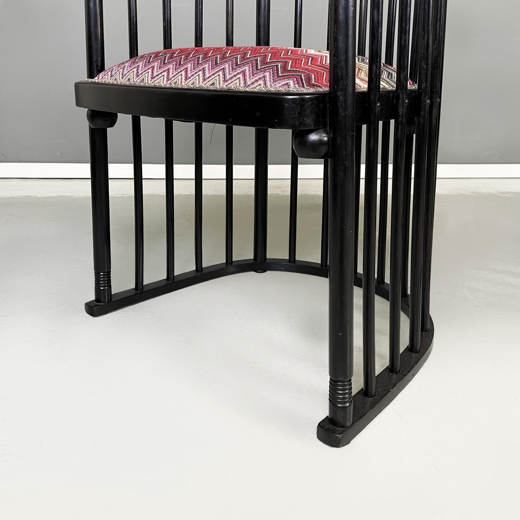 Austrian midcentury Missoni fabric black wood Tub chairs by Joseph Hoffmann 1950 10