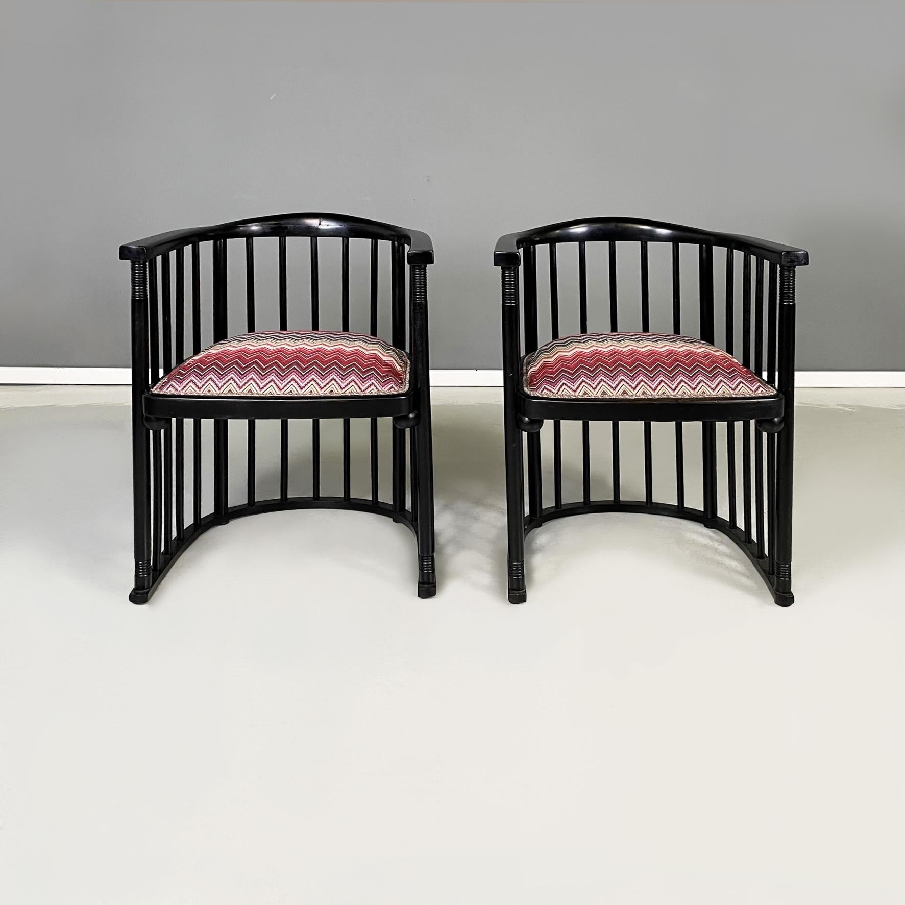 Mid-Century Modern Austrian midcentury Missoni fabric black wood Tub chairs by Joseph Hoffmann 1950 For Sale