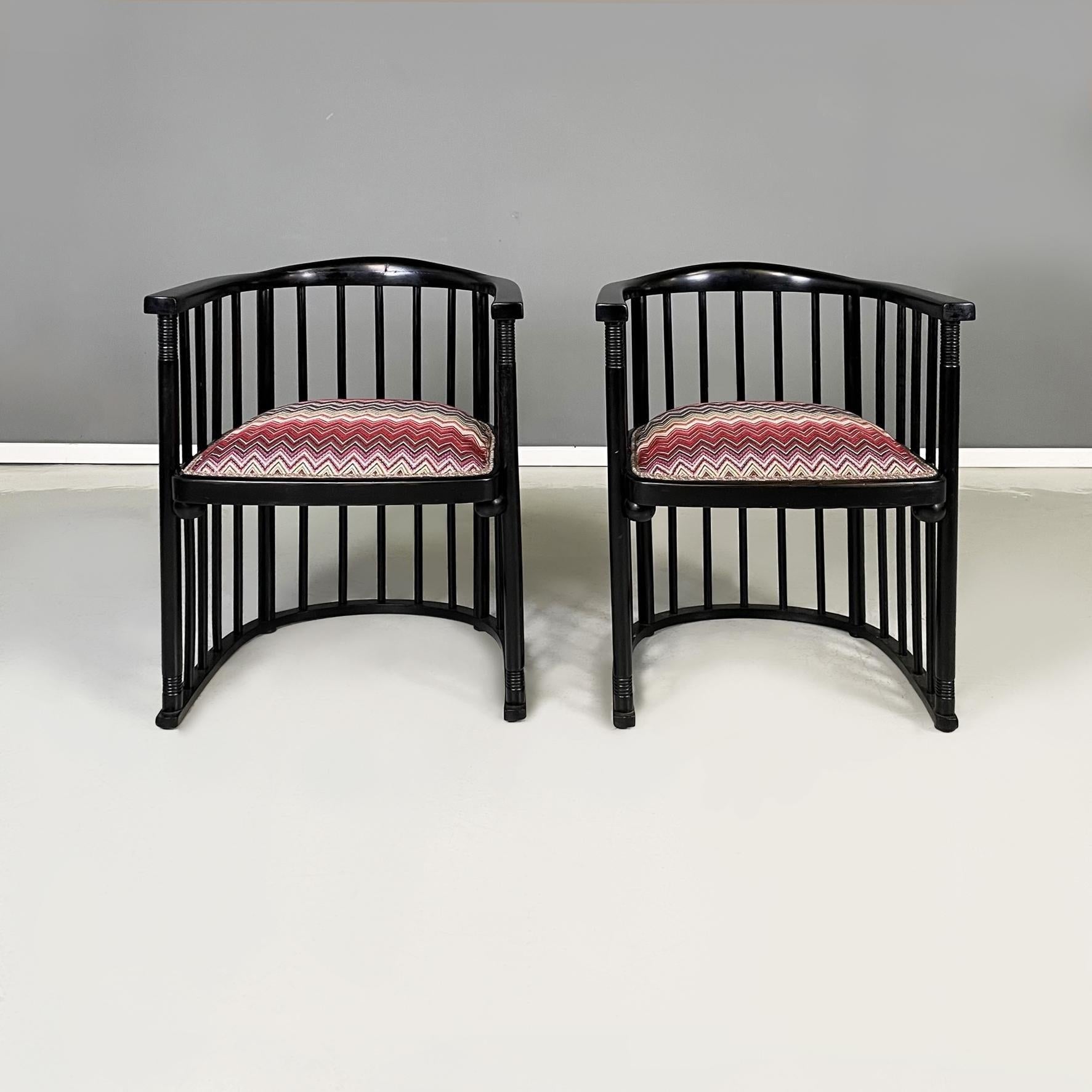 Mid-Century moderno Austrian midcentury Missoni fabric black wood Tub chairs by Joseph Hoffmann 1950