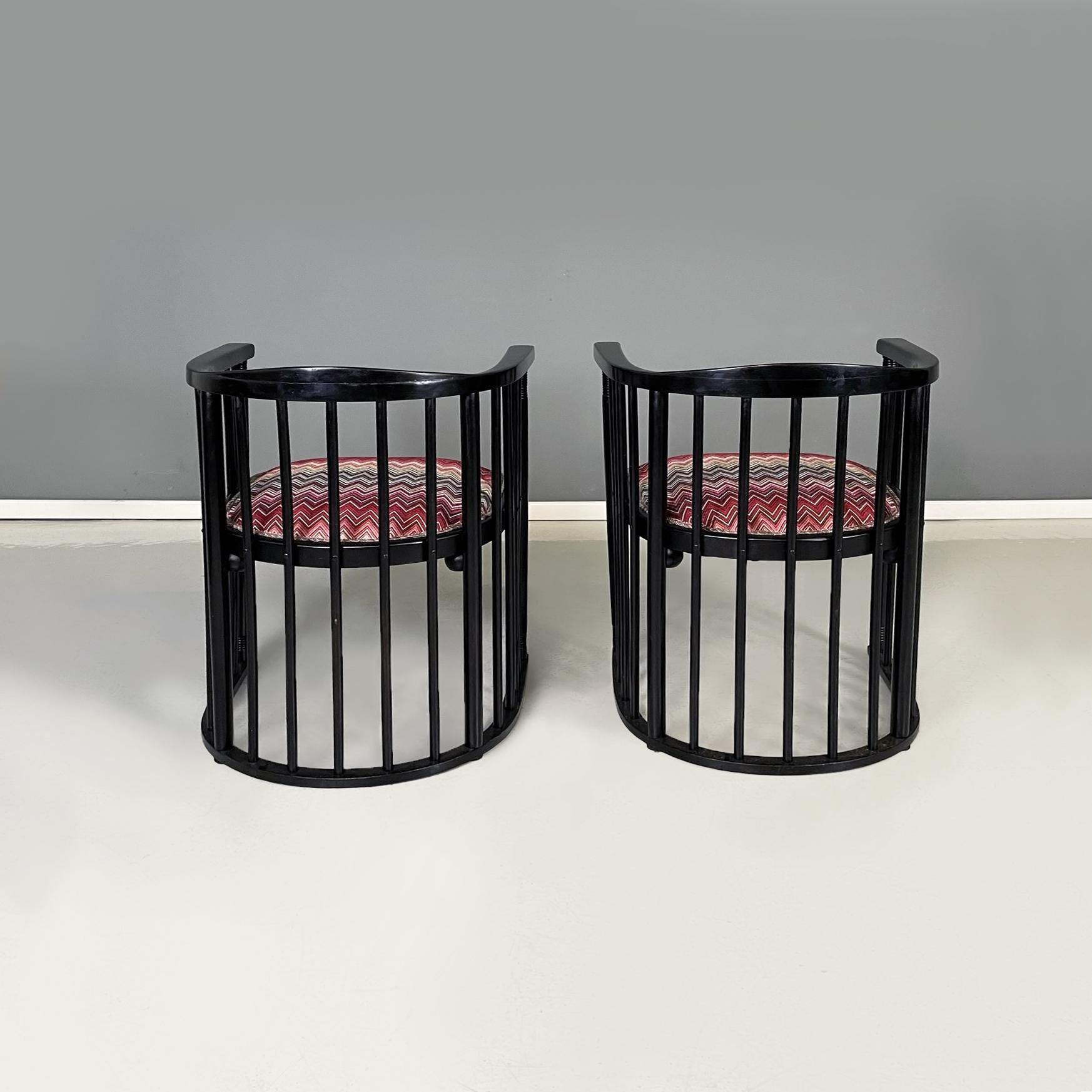 Austrian midcentury Missoni fabric black wood Tub chairs by Joseph Hoffmann 1950 In Good Condition In MIlano, IT
